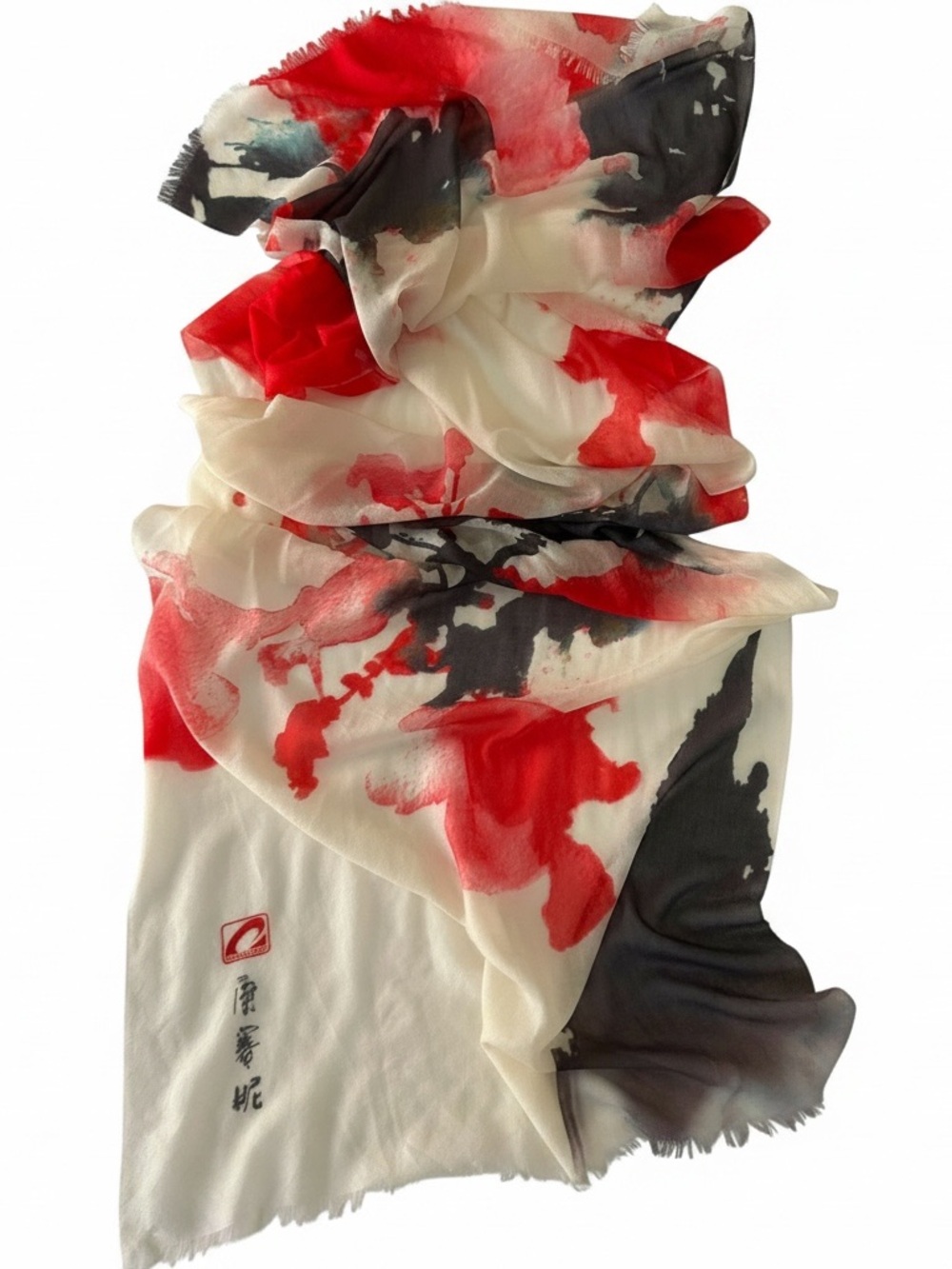 Elegant Abstract Red & Black Silk Scarf